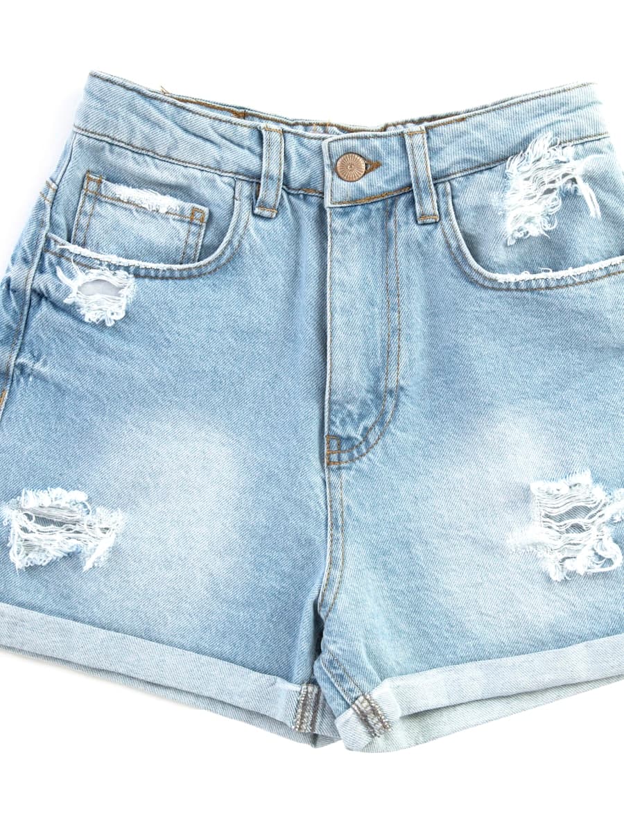 Ladies High-Rise Denim Shorts — Light Wash